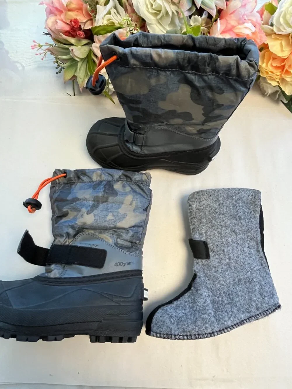 Columbia Powderbug Forty Print Kids Snow Boots Gray Camo 11
